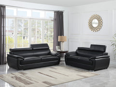 69" X 38" X 32to 39" Modern Black Leather Sofa And Loveseat