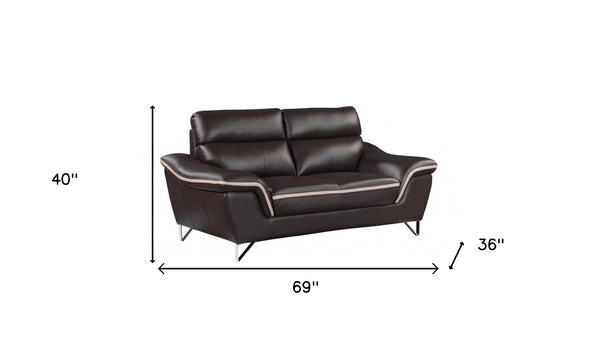 69'' X 36"  X 40'' Modern Brown Leather Sofa And Loveseat