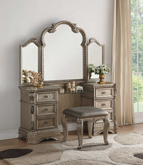 18' X 58' X 69' Antique Champagne Wood Poly Resin Vanity Desk