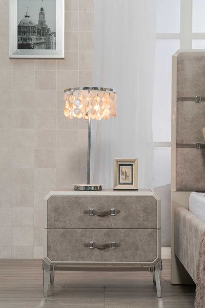 18' X 28' X 25' Vintage Beige PU Wood Upholstered (Front) Metal Leg Veneer (Melamine) Nightstand