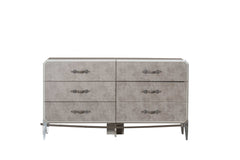 18' X 63' X 35' Vintage Beige PU Wood Upholstered (Front) Metal Leg Veneer (Melamine) Dresser
