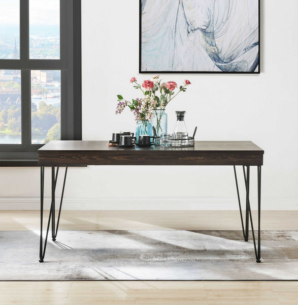 36' X 60' X 30' Walnut Black Metal Wood Dining Table