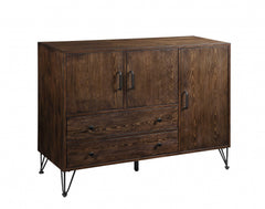 18' X 48' X 36' Walnut Black Metal Wood Server