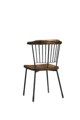 21' X 19' X 32' Brown Oak Wood and Black Metal Base Side Chair - Set of 2