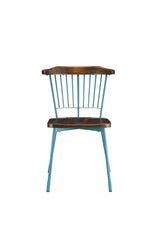 21' X 19' X 32' Brown Oak Wood and Teal Metal Side Chair  Set of 2