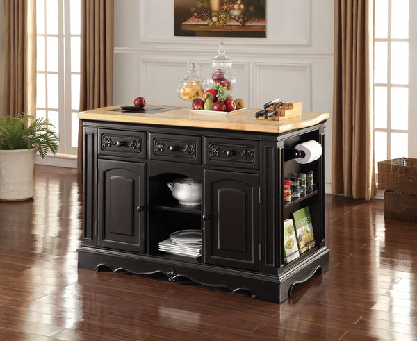 36' X 29' X 56' Wood Granite Veneer (Wood) and Engineered Wood Kitchen Cabinet Antique Black (Granite Cutting Board)