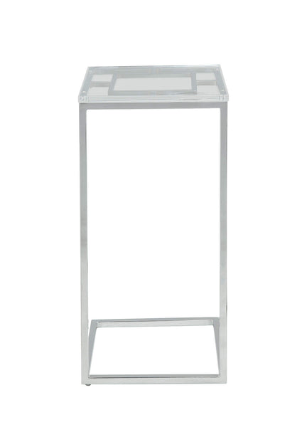 13' X 13' X 26' Clear Acrylic Chrome Metal Side Table