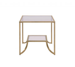 24' X 24' X 24' Antique Gold Smoky Glass Metal End Table