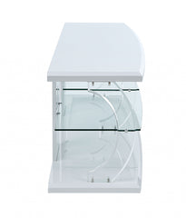 18' X 60' X 22' White Clear Glass Wood Veneer (Melamine) TV Stand (LED)