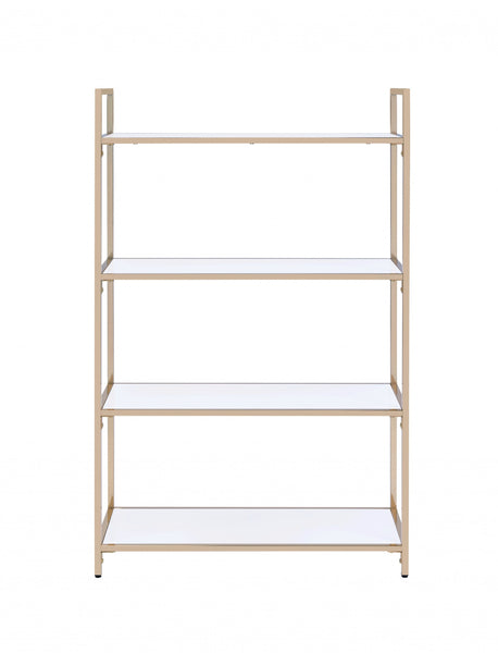 16' X 37' X 60' White High Gloss Gold Metal Wood Bookshelf