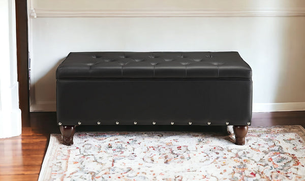 18' X 42' X 18' Black PU Upholstery Wood Leg Bench wStorage