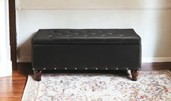 18' X 42' X 18' Black PU Upholstery Wood Leg Bench wStorage