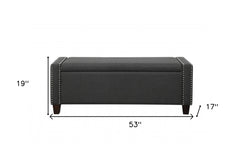17' X 53' X 19' Dark Olive Linen Upholstery Wood Leg Bench wStorage