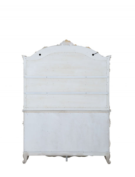 24' X 75' X 106' Antique White Wood Glass Mirror Hutch  Buffet