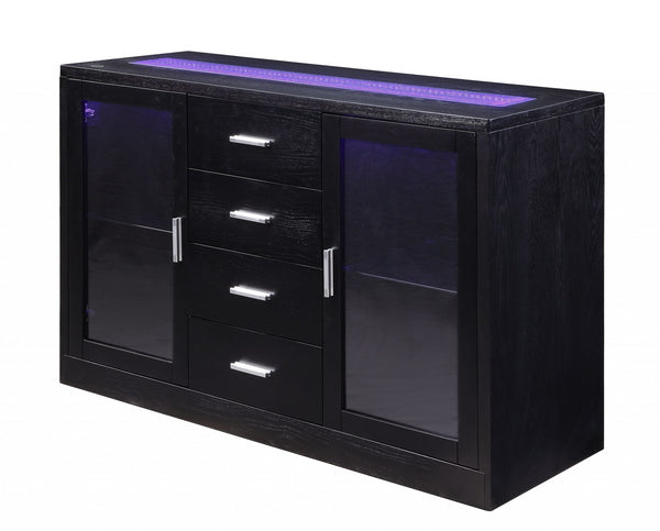 18' X 52' X 34' Black Wood LED Glass Server