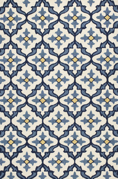 8'x10' Ivory Blue Hand Woven UV Treated Quatrefoil Indoor Outdoor Area Rug