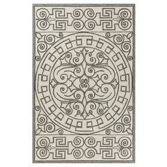 8'x10' Ivory Grey Hand Woven UV Treated Greek Key Medallion Indoor Outdoor Area Rug