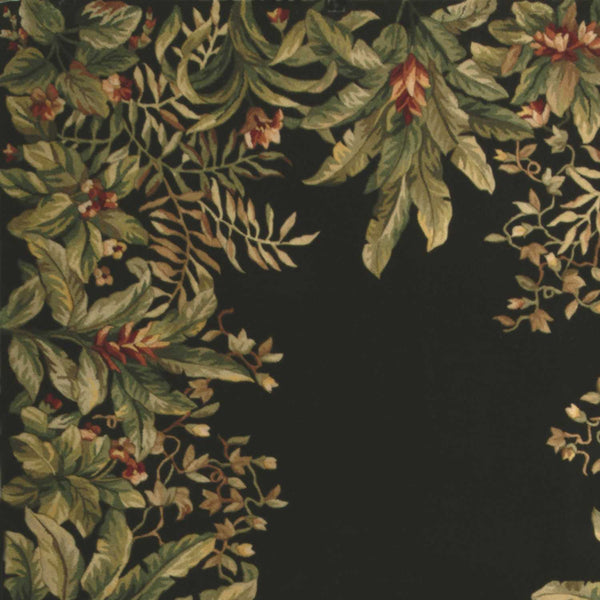 5'x8' Black Hand Tufted Bordered Tropical Plants Indoor Area Rug