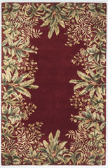 5'x8' Ruby Red Hand Tufted Bordered Tropical Plants Indoor Area Rug