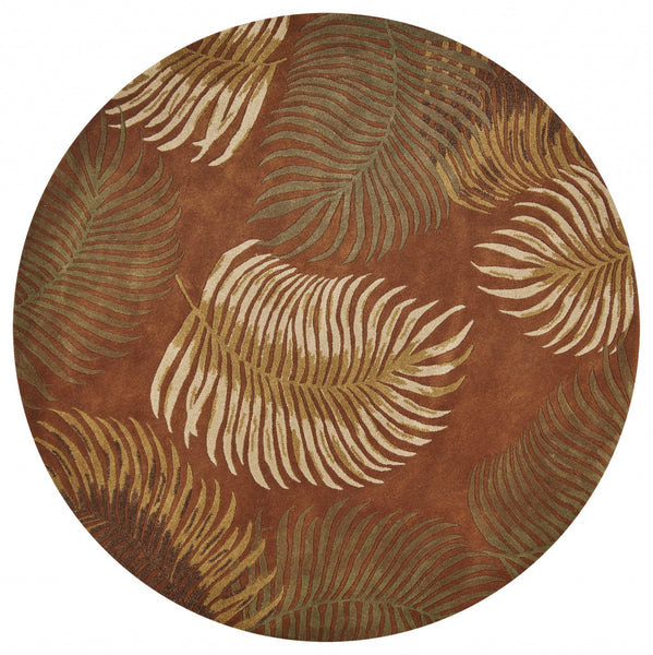 7' Round Wool Rust Area Rug