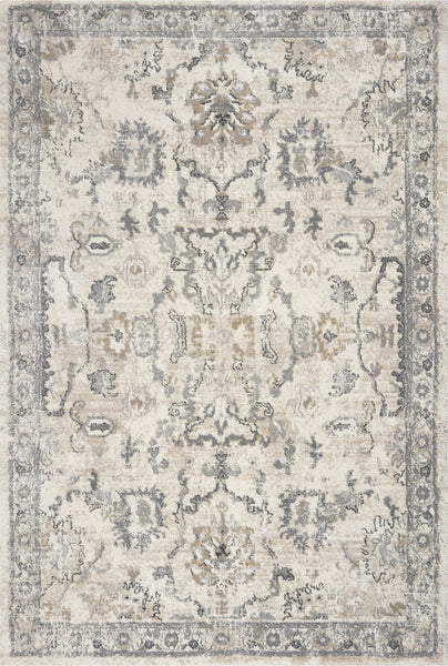 9'x13' Ivory Machine Woven Distressed Floral Traditional Indoor Area Rug