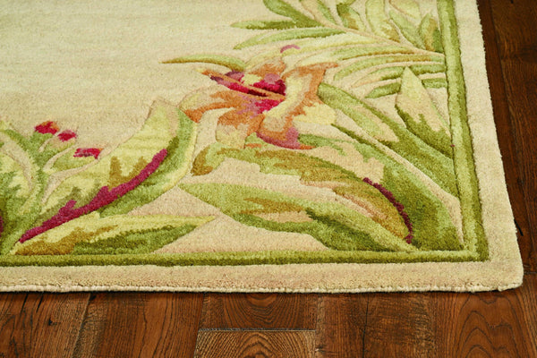 8'x10' Ivory Hand Tufted Bordered Tropical Plants Indoor Area Rug