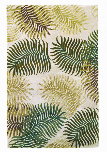 8'x11' Natural Beige Hand Tufted Tropical Leaves Indoor Area Rug
