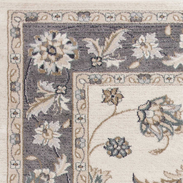 9'x12' Ivory Grey Bordered Floral Indoor Area Rug