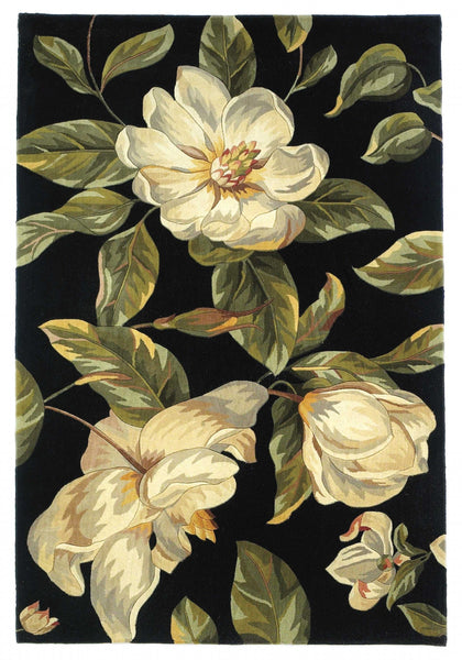 8'x11' Black Hand Tufted Oversized Magnolia Flowers Indoor Area Rug