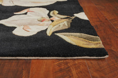 8'x11' Black Hand Tufted Oversized Magnolia Flowers Indoor Area Rug