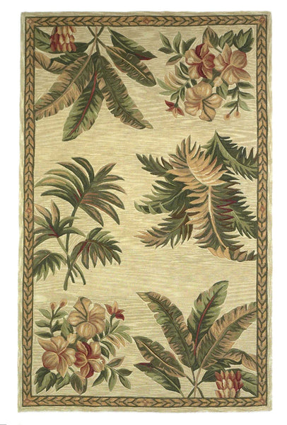 8' x 11'  Wool Ivory with Laurel Border Palm Tree Area Rug