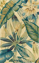 8' x 11'  Wool Ivory and Teal Tropical Area Rug