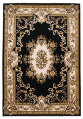 10'x13' Black Ivory Machine Woven Hand Carved Floral Medallion Indoor Area Rug