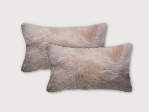 Set of Two Blush Genuine Sheepskin Lumbar Accent Pillows