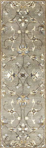 7' Grey Hand Tufted Wool Traditional Floral Indoor Area Rug