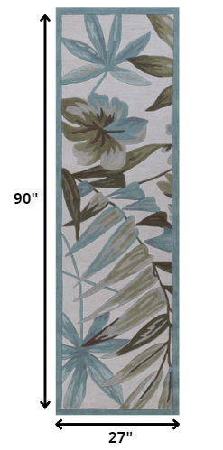 2' x 7' Ivory Tropical Leaves Runner Rug