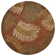 3' x 5' Rust Fern Leaves Wool Area Rug