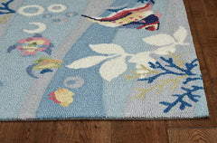 5'x8' Blue Hand Hooked Marine Life Indoor Area Rug