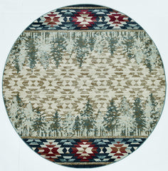 8' Ivory Machine Woven Pinegrove Lodge Round Indoor Area Rug