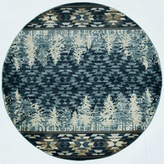 7' Round Slate Blue Winter Pine Trees Indoor Area Rug