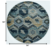 8' Seafoam Machine Woven Geometric Lodge Round Indoor Area Rug