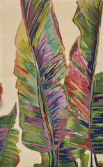 3'x5' Ivory Hand Tufted Tropical Banana Leaves Indoor Area Rug