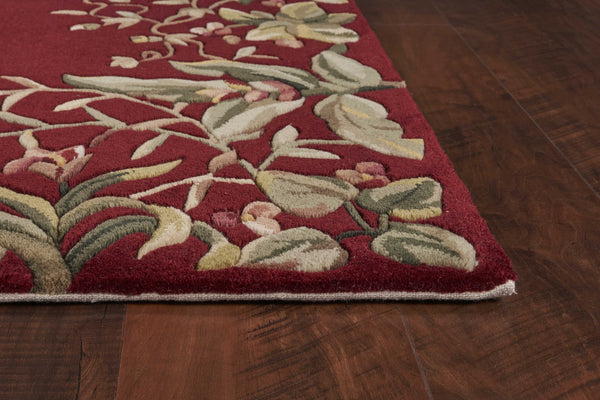 3' x 6' Ruby Tropical Leaves Bordered Wool Indoor Area Rug
