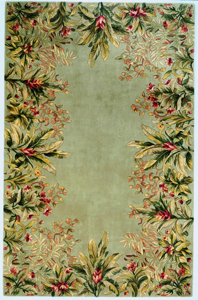 4'x6' Sage Green Hand Tufted Bordered Floral Indoor Area Rug