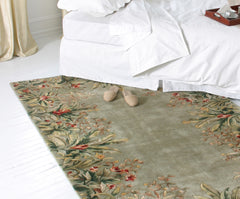 8' Sage Green Hand Tufted Bordered Floral Indoor Runner Rug