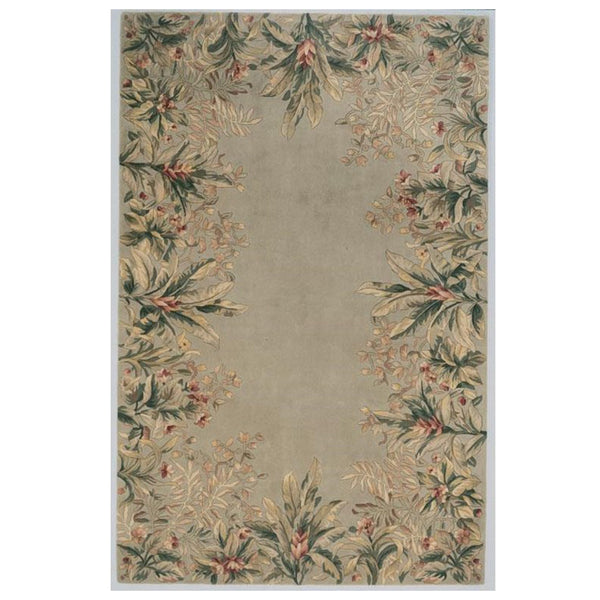 8' Sage Green Hand Tufted Bordered Floral Indoor Runner Rug