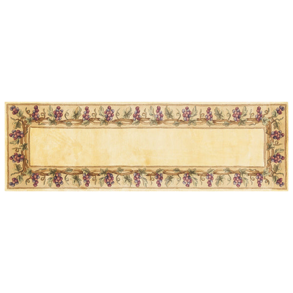 2' x 8' Ivory Grapes and Vines Bordered Wool Indoor Runner Rug