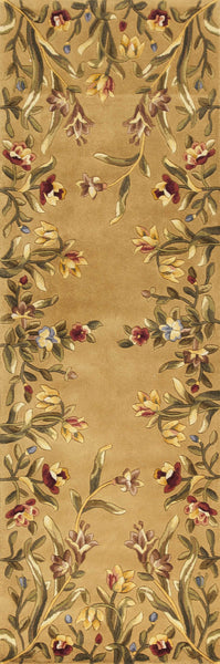 8' Gold Yellow Hand Tufted Bordered Floral Indoor Runner Rug