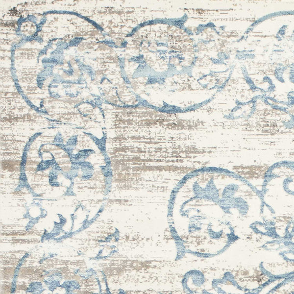 5'x8' Ivory Blue Machine Woven Distressed Floral Traditional Indoor Area Rug