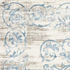 5'x8' Ivory Blue Machine Woven Distressed Floral Traditional Indoor Area Rug